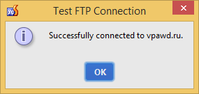 PhpStorm: окно "Тест FTP соединения"