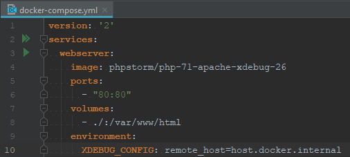 PhpStorm: файл конфигурации для инструмента "Docker Compose"