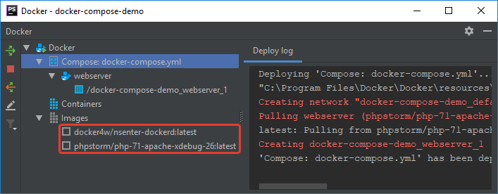 PhpStorm: окно инструмента "Docker"